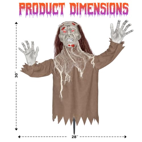 Halloween Creepy Animatronic Zombie Groundbreaker Outdoor Decor with Light-Up Eyes & Spooky Sound