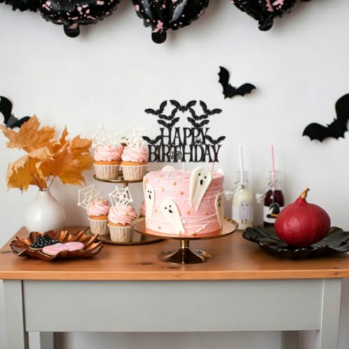 Halloween Birthday Cake Topper Black Glitter Spooky Haunted House Decoration