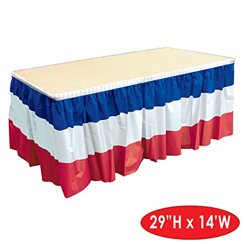 Patriotic Table Skirts 2 Pack - Red White Blue 29 Inch x 14 Feet for 4th July Decorations