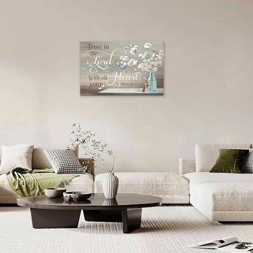 Christian Bible Verse Wall Art Canvas - Farmhouse Religious Scripture Decor - 16x12 inch Cotton Artwork with Dragonfly Variation