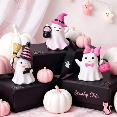 Pink Halloween Ghost Figurine Set - Resin Decor for Home & Parties