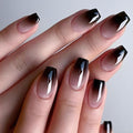 French Tip Press-On Nails Short Coffin Style Black White Gradient Fake Nails with Design - Colorful-13