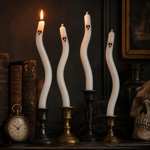 Ghost Taper Candles - 8 Inch Twisted Halloween Candles, 4 Pack with Ghost Faces