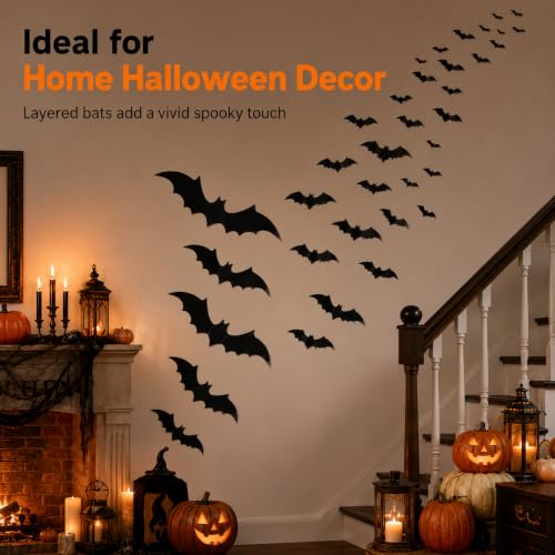 Halloween 3D Bat Decorations Set - 144 Black Indoor Wall & Window Stickers