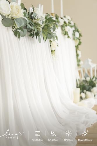 14FT Off-White Table Skirt for Wedding - Chiffon Desk Skirt with Velcro