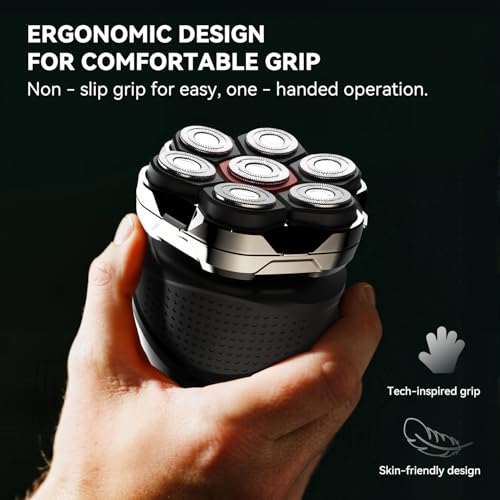 Men's Electric Rotary Shaver Black Matte 7D Floating Head Waterproof Fast Charge