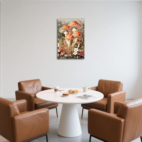 Red Mushroom Canvas Wall Art - Botanical Kitchen Decor, 12x18 Inches