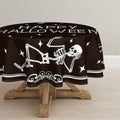 Halloween Tablecloth 90 Inch Round Spooky Skeleton Skull Black - Durable Polyester