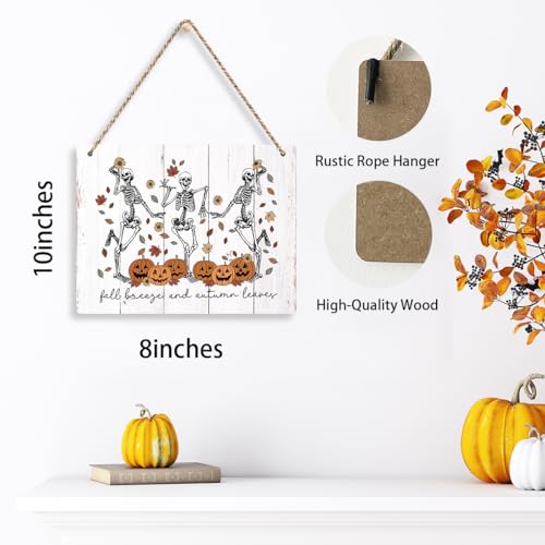 Fall Breeze and Autumn Leaves Wall Art Decor - Rustic Wooden Sign for Fall & Thanksgiving