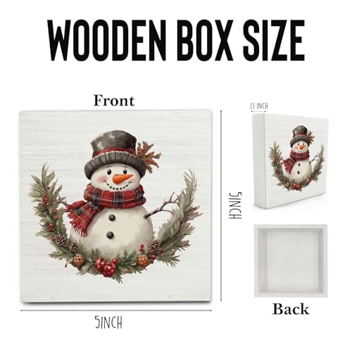 Snowman Wooden Box Sign - Rustic Christmas Holiday Decor - Snowman-06 Variation
