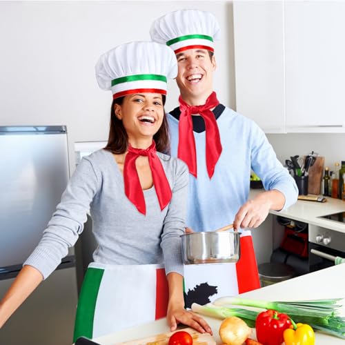 Kyson Italian Chef Costume Set B - 6Pcs Chef Bib Apron Hat Bandanas for Man Woman Pizza Party