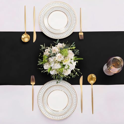 Black Satin Table Runner 12x108 Inches - 10 Pack for Weddings & Events - Variation of 10
