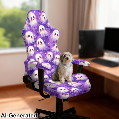 Cartoon Ghost Gaming Chair Cover Set with Armrest - Halloween Computer Chair Slipcovers (Set of 4) - Merkmak