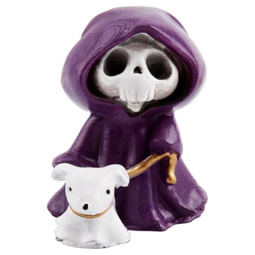 Halloween Ghost Decor Figurine - Cute Resin Spooky Statue for Home & Office, Purple & White