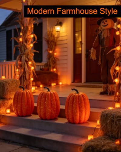 Classic Orange Foam Pumpkins Set - 8 Inch Artificial Fall Decor, 2 Pack