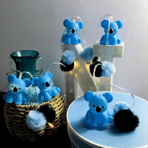 LED String Light with Pom Poms & Painted Cartoon Animals Koala Blue 1.65m 10 LEDs