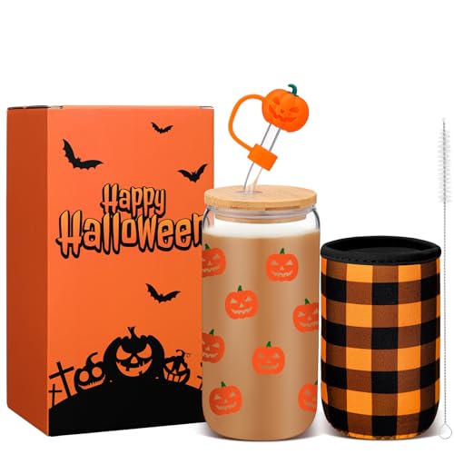 Halloween Ghost Glass Tumbler Set - 16 Oz Pumpkin Ghost Halloween Gift