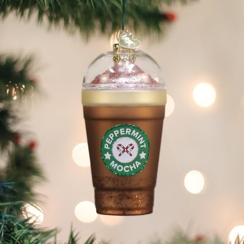 Handcrafted Glass Christmas Ornament - Peppermint Mocha Coffee Holiday Decoration