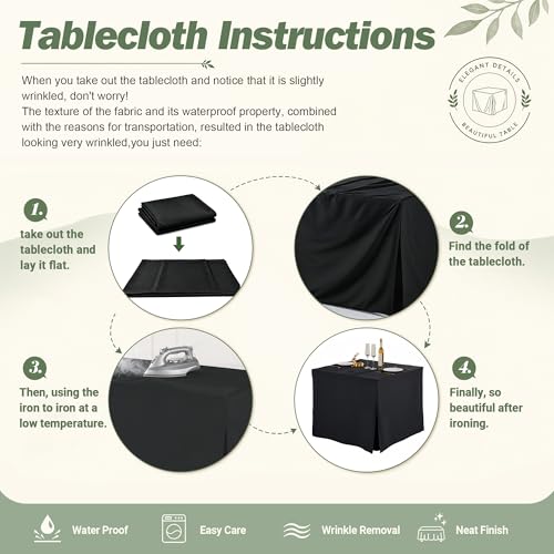Fitted Square Tablecloth - 34x34 Inch Waterproof Polyester for Card Games & Parties - Black
