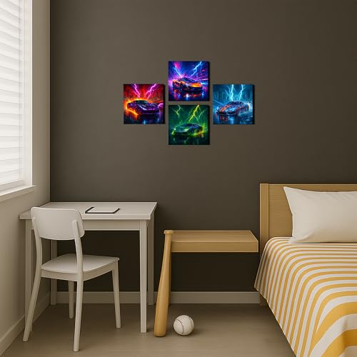 Super Car Wall Art Canvas Prints for Boys Bedroom & Men Room Decor - Framed Posters