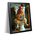 A-Rooster Framed Canvas Wall Art - Humorous Bathroom Decor 16x12 Inches