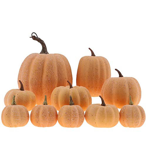 Artificial Pumpkin Set 10pcs - Orange Halloween Fall Decor for Porch & Home