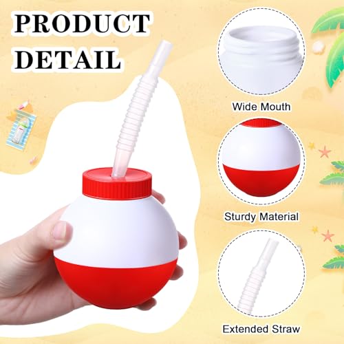 FillTouch 12 Set Fishing Bobbers Cups with Straws and Lids - 10 oz Kids Party Drinkware Variation 12