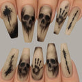 Halloween Matte Coffin Fake Nails with Skull & Shadow Design - Style 878, 24 pcs
