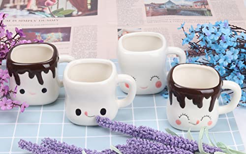 White Marshmallow Mug Set of 4 with Handle - Cute Ceramic Drinkware for Kids & Adults, 6oz
