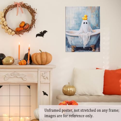 Unframed Halloween Ghost Wall Art with Rubber Ducky - Bathroom Decor 16x20in Variation of THIS listing