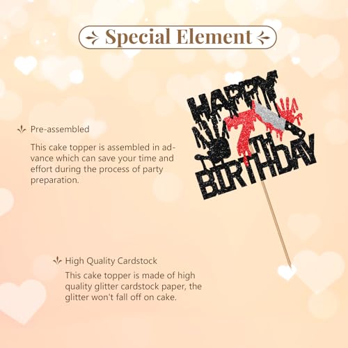 Killer Happy 7th Birthday Cake Topper - Bloody Horror Party Decor - Variation 7