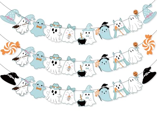 Blue Halloween Ghost Garland Set - 3 Pcs Festive Wall & Mantle Decorations