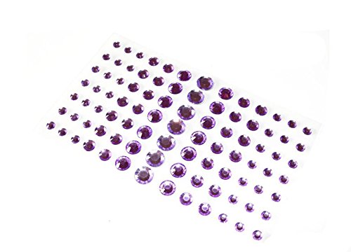 Purple Flatback Rhinestones Self-Adhesive Crystal Gems for Face Body Nails Makeup - 91 pcs
