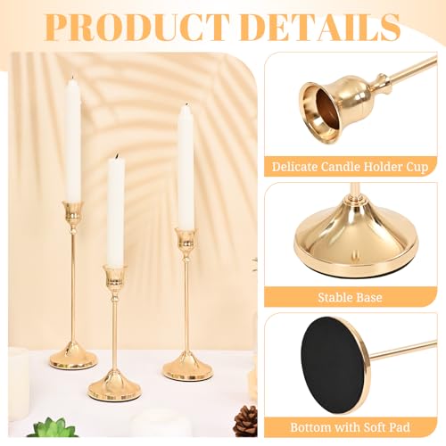Gold Candlestick Holders Set of 15 (45 PCS) - Metal Taper Candle Holders for Dining & Decor