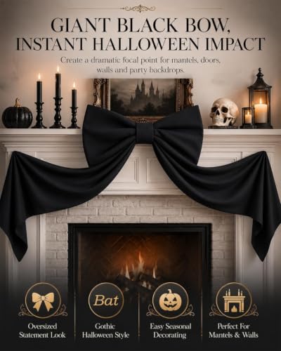 Giant Black Satin Bow Wall Decor for Halloween & Christmas Party Backdrop