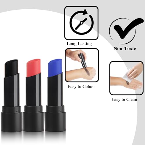 Face Body Paint Stick Set - Waterproof SFX Halloween Cosplay Makeup Blue Black Red 3 Pack