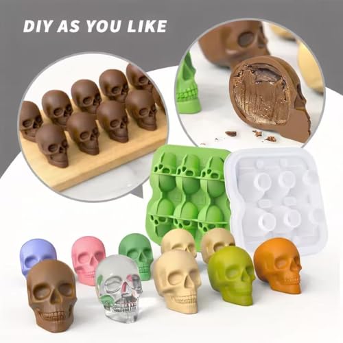 Green Skull Ice Cube Mold - 6-Cavity Silicone Ice Tray for Whiskey & Cocktails