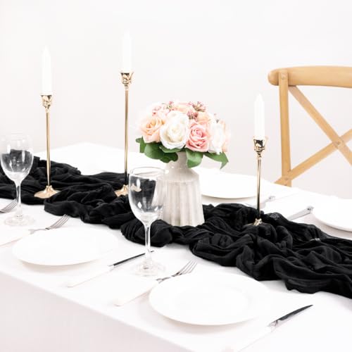 Black Cheesecloth Table Runner Set - Rustic Sheer Centerpiece Decor, 10 PC
