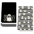 Ghost Striped Halloween Kitchen Towels - Spooky Decorative Dish Towels Set