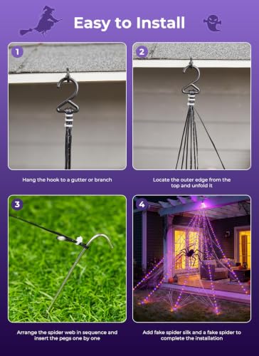 Halloween Spider Web Lights with 255 LEDs - Orange & Purple Outdoor Decoration