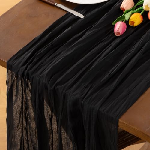 Black Cheesecloth Table Runner Pack of 2 Fall Halloween Rustic Decor