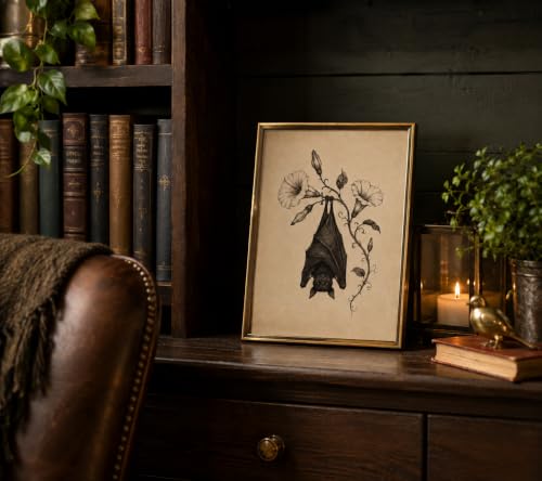 Vintage Halloween Bat Sketch Canvas Wall Art - Upside Down Bat 24x16 Inches