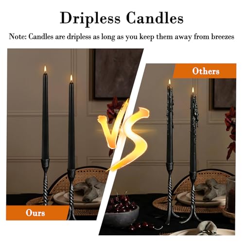 Black Taper Candles - Unscented, Dripless, 8-Hour Burn Time, 12 Pack