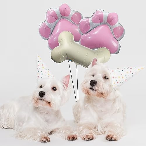 Pink Dog Party Balloons Set with Paw & Bone Shapes - Pet & Baby Shower Decor