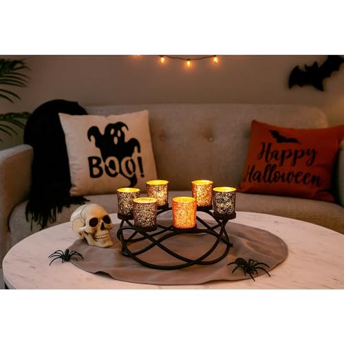 Halloween Centerpiece Tealight Holder - Orange & Black Indoor Decor Variation of Black/Orange