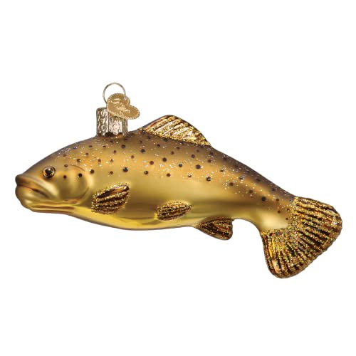 Old World Christmas Brown Trout Glass Ornament for Christmas Tree - Handcrafted Lake Fish Decoration