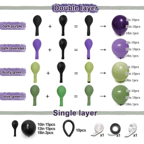 Halloween Balloon Arch Garland Kit Double Stuffed Green, Purple & Black Balloons - Spooky Party Decor