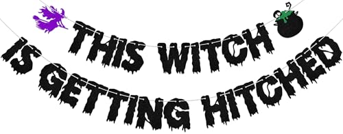 Halloween Bridal Shower Banner - This Witch Is Getting Hitched Decor, Glitter Party Decoration