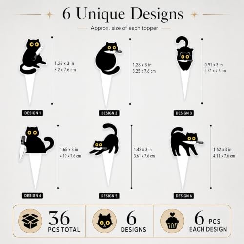 36pcs Black Cat Cupcake Toppers Set for Parties and Celebrations