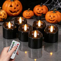 Wondise Halloween Black Real Wax Votive Candles with Remote Timer - 6pcs